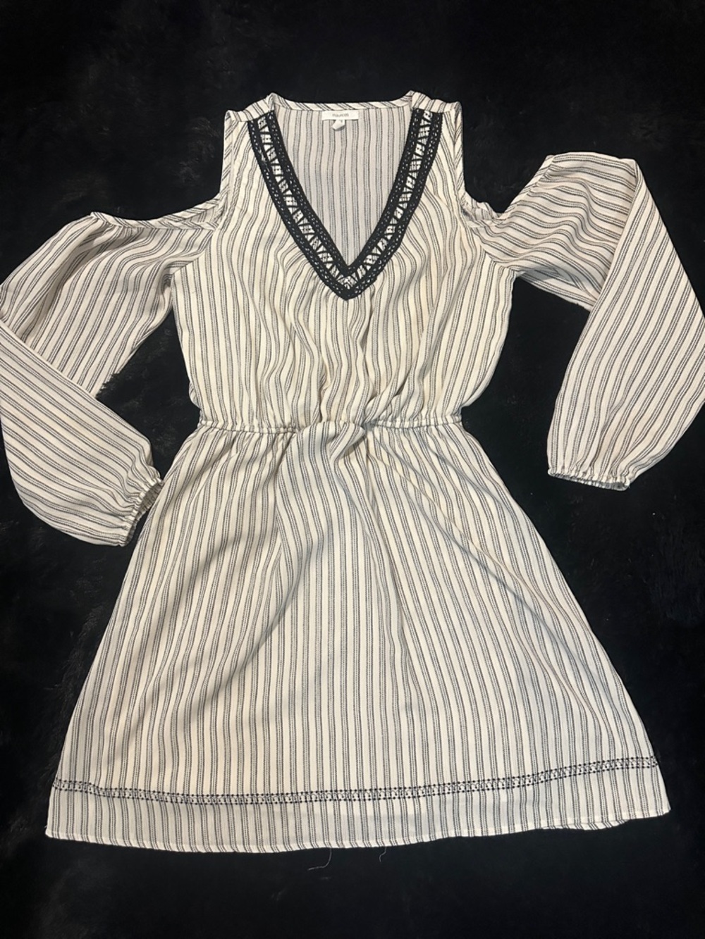Maurices Striped Cold-Shoulder V-Neck Dress in White and Black
